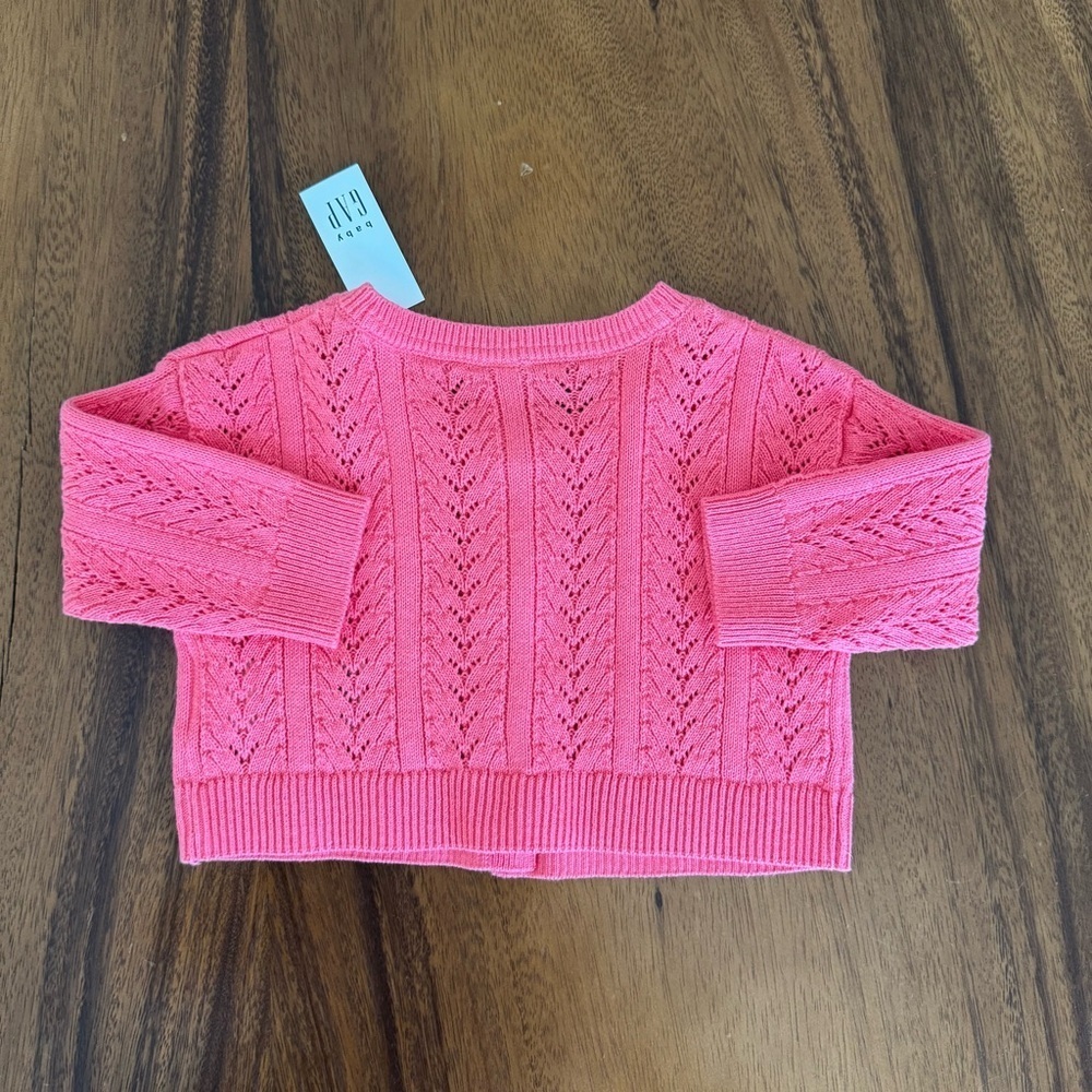 NWT GAP Baby Pink Coral Knit Cardigan 100% Cotton size 6-12M - Picture 3 of 3